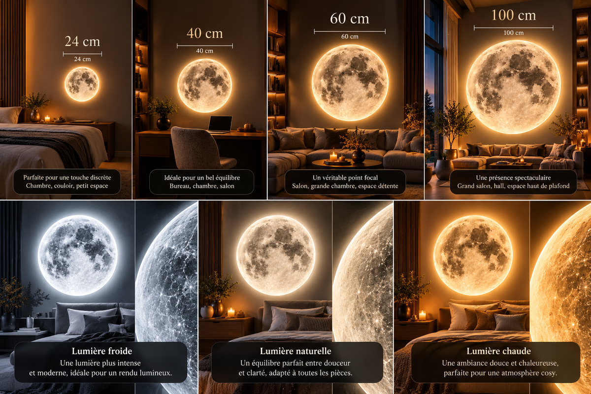 Applique Murale Lune 3D Tricolore – Veilleuse Couleurs Changeantes