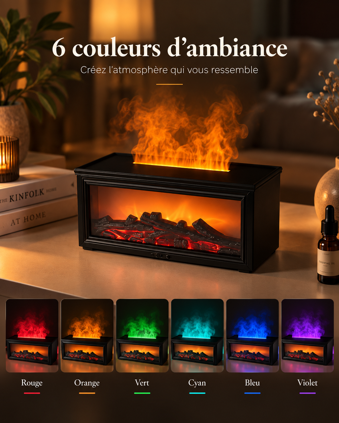Diffuseur d’Arômes Vanel Flame – Effet Cheminée & 7 Couleurs