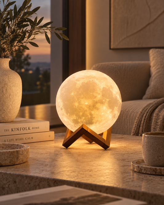 Lampe Lune Tactile Multicolore – LED sur Socle Bois